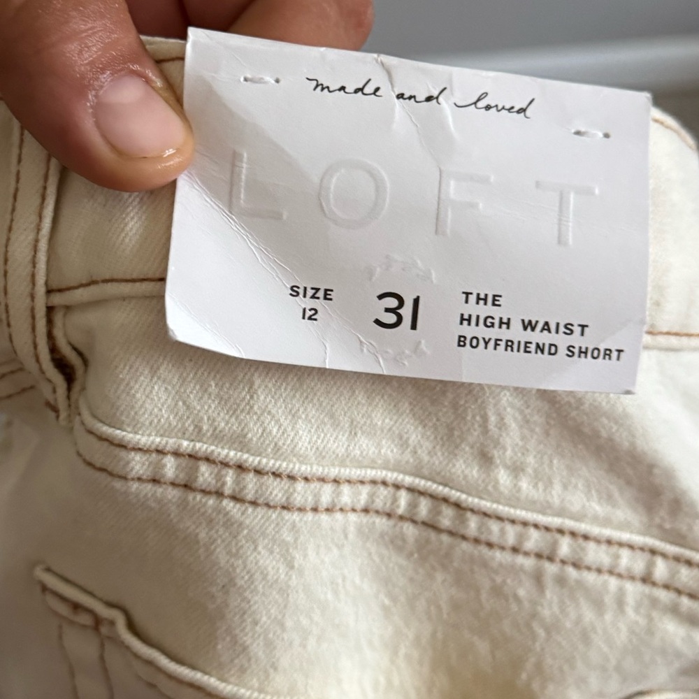 NWT LOFT Fresh Cut High Waist Boyfriend Shorts In Whitewashed - Picture 3 of 5